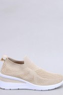 Sneakersy na koturnie skarpetkowe BAYOL BEIGE - Inello Inello