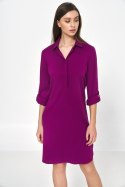 Sukienka Purpurowa sukienka oversize z podwijanym rękawem S226 Purpura - Nife - 36 Nife