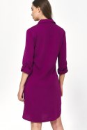 Sukienka Purpurowa sukienka oversize z podwijanym rękawem S226 Purpura - Nife - 36 Nife