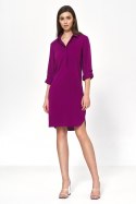 Sukienka Purpurowa sukienka oversize z podwijanym rękawem S226 Purpura - Nife - 38 Nife