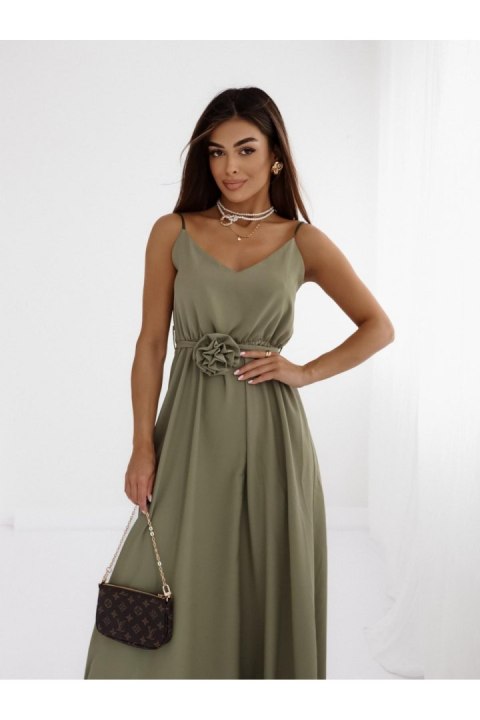 Letnia maxi sukienka z kwiatem khaki AZR9647