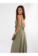 Letnia maxi sukienka z kwiatem khaki AZR9647