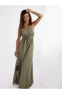 Letnia maxi sukienka z kwiatem khaki AZR9647