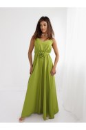 Letnia maxi sukienka z kwiatem limonkowa AZR9647