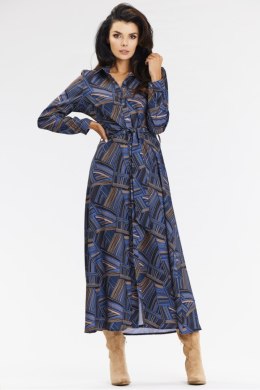 Sukienka Model A665 Navy/Brown Pattern - awama - M Awama