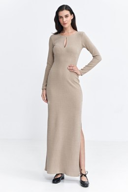 Sukienka maxi z łezką na dekolcie S261 Beige - Nife - 36 Nife