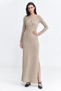 Sukienka maxi z łezką na dekolcie S261 Beige - Nife - 42 Nife